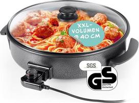 "GOURMETmaxx" elektrinė daugiafunkcinė keptuvė 40 cm skersmens su termostatu, stikliniu dangčiu ir nepridegančia danga XXL tūrio - idealiai tinka kaip Paella keptuvė, Sauté keptuvė ir Wok keptuvė 1500 W [nerūdijantis plienas]
