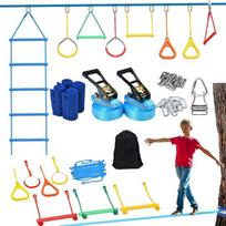 "Hapfan Ninja" kliūčių ruožas 15 m × 2 "Slackline" su 8 kliūtimis "Hapfan Ninja" kliūčių ruožas 15 m × 2 "Slackline" su 8 kliūtimis "Unisex Slackline" rinkinys Kliūčių ruožas Lauko kabantis tinklas ir kopėčios "Monkey Bar" rinkinys Zip Line