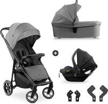 "hauck Shop N Care Trio 3-in-1" vežimėlių rinkinys, įskaitant vežimėlį, nešioklę, sėdynę nuo gimimo iki 22 kg, mažas sulankstomas, su atlenkimo funkcija, laikikliu ir dėže gėrimui, apsauga nuo UV spindulių 50+ (pilka)