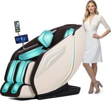 "HealthRelife" viso kūno masažo kėdė su "Bodyscan 4D" robotų rankomis, išmaniuoju Shiatsu masažo sėdynės užvalkalu su balso funkcija ir nugaros šildymu (ruda + smėlio spalvos)