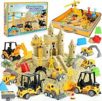 "Helsort Construction Site Magic Sand-36" smėlio piešimo žaislų rinkinys su 8 statybiniais sunkvežimiais, sulankstomomis smėlio dėžėmis, 2,2 svarų magiško smėlio, kranais, darbininkais, kelio ženklais, figūromis, kastuvais - žaislas 3+ vaikams