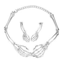 Gothic Skeleton Jewelry Suit Hip Hop Chains Punk Necklace Earring Choker Earrings Set  Gift sidabras