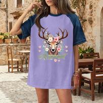 Women's Casual Denim Patch T-Shirt Oktoberfest Graphic Tee Comfortable Short Sleeve Loose Fit Top M