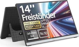 "Intehill" nešiojamasis 14 colių monitorius, 1200P, 16:10, su viso paviršiaus grūdintu stiklu, USB-C ir HDMI išorinis ekranas su garsiakalbiais ir stovu, kelioninis monitorius, antrasis nešiojamojo kompiuterio ekranas