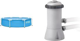 "Intex Rondo" baseino rėmo rinkinys, skersmuo 244 x 51 cm, 28205NP ir 28604 "Krystal Clear" kasetinio filtro siurblys, baseino kasetinio filtro sistema, 1,7 m3/h, pilka