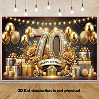 2D Black Gold Happy 70th Birthday Backdrop Glitter Diamond Number 70 Party Decoration Banner 47.2x31.5inch/120*80cm