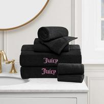 "Juicy Couture Alyssa" prabangus 6 dalių vonios rankšluosčių rinkinys - (2) vonios rankšluosčiai, (2) rankų rankšluosčiai ir (2) šluostės - juodas aukščiausios kokybės vonios rankšluosčių rinkinys