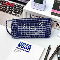 Cat Lattice Pattern Pencil Box With Large Capacity For School Supplies tamsiai mėlyna spalva