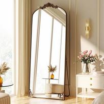 "Koonmi Vintage Vintage Curved Standing Mirror", viso ilgio veidrodis, 76 x 165 cm, nedūžtantis viso ilgio veidrodis su gražiu retro graviravimo procesu, skirtas miegamajam, prieškambariui, antikvariatui