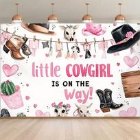 2D Little Cowgirl Baby Shower Backdrop, Western Themed Party Photography Background Cloth 47.2x31.5inch/120*80cm