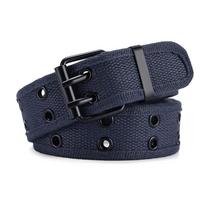 Woven Canvas Waist Belt Metal Buckle Double Row Buckle Belt Simple Woven Belts  Jeans Wear mėlyna