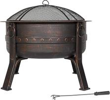 "La Hacienda Brava" 80 cm skersmens sodo ugniakuras - statinė ir ugniakuras - ugniakuras iš tvirto plieno - su kepimo grotelėmis ir kepimui skirtu pokeriu - 80 x 80 x 72 cm