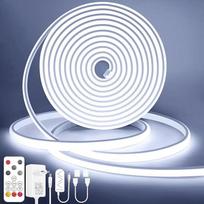 "Lamomo" COB LED juosta 10 m, balta reguliuojamo ryškumo neoninė LED juosta, vandeniui atspari 6000 K LED juosta su nuotolinio valdymo pulteliu ir greitosiomis jungtimis, silikoninė lanksti juosta, skirta miegamojo vidaus lauko virtuvės apdailai, CRI90+