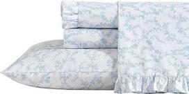 "Laura Ashley" dvivietės lovos kvėpuojančios medvilninės Percale antklodės užvalkalų rinkinys 200 gėlių gėlių namų dekoras (Victoria Blue, Twin XL)