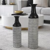 "Leewadee" grindų vazų rinkinys (2 vnt.) su nuimamu dangčiu - modernios, didelės, aukštos, juodos spalvos dekoratyvinės vazos, 53/41 cm, skirtos svetainei, prieškambariui, židiniui ir biurui, skirtos sausai ir dirbtinei pampų žolei