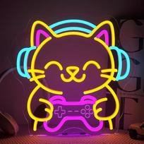 "Looklight Gaming Cat Neon Sign", LED ženklas "Cat", neoninis ženklas dekoravimui, neoninis ženklas, žaidimų LED šviesos ženklas, reguliuojamas su USB, skirtas žaidimų kambariui, miegamajam, svetainei, barui, klubui, vakarėliui, dovanoms