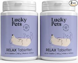 "Lucky Pets" raminamosios tabletės šunims, 150 vnt., su L-triptofanu, valerijonais ir kanapių sėklomis - nuo nerimo, streso, kelionių ir Naujųjų metų išvakarių - raminamieji vaistai šunims - pagaminta Vokietijoje