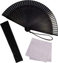 Stylish Business Fan Set with Fan Case and Checkered Black [Osaka Choseido] Men's Handkerchief, Pattern, juoda