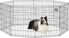"MidWest Homes for Pets" sulankstomas metalinis aptvaras šunims be durų, su įžeminimo kuolais, suteikia 1,5 m2 žaidimų ploto, 76 cm aukščio, padengtas juoda elektrostatine danga