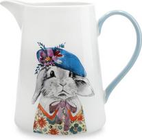 "Mikasa x Tipperleyhill Fine China Jug", didelis ąsotis vandeniui, pienui ir sultims, stilingi stalo indai su triušio spauda, 1,2 l, galima plauti indaplovėje ir supakuoti į dovanų dėžutę