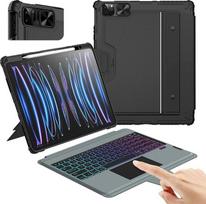 "Nillkin iPad Air" 13 colių dėklas su klaviatūra (M3 2025/M2 2024), "iPad Pro 12.9" (6/5/4/3 Gen), "Multi-Touch Trackpad", QWERTZ, reguliuojamas stovas, nuimama apšviesta klaviatūra, juodas