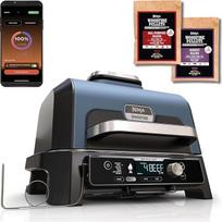 "Ninja Woodfire Pro Connect XL" elektrinis grilis-rūkykla, programėlės valdymas, skaitmeninis temperatūros jutiklis, "7-in-1" lauko kepsninė, elektrinė ir oro kepsninė su "Woodfire" granulėmis, atspari oro sąlygoms, juoda OG901EU
