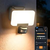 "OREiN" išmanusis LED prožektorius su judesio jutikliu 28W/3000lm, CCT lauko apšvietimas 2700/4000/6500K, grupinis valdymas ir tvarkaraštis, patobulintas montavimas, IP65 išmanusis sieninis šviestuvas, skirtas kiemui / lauko durims, juodas