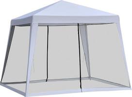 "Outsunny" sodo pavėsinė "Marquee Party Tent" Oro sąlygoms atspari palapinė su tinkleliu nuo uodų Metalas + poliesteris Pilka 3 x 3 m