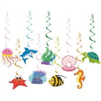 Colorful Hawaiian Spiral Ornaments Paper Summer Theme Pendant Ocean Animals Hanging Flag  Wedding 9pcs