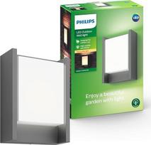 "Philips Arbour" LED lauko sieninis šviestuvas (6 W), oro sąlygoms atsparus lauko šviestuvas su šilta balta šviesa, energiją taupantis LED apšvietimas, antracito spalvos, pilkas