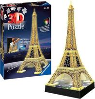 "Ravensburger" 3D dėlionė 12579 - Eifelio bokštas naktį - 3D dėlionė vaikams ir suaugusiesiems, miniatiūrinė Paryžiaus įžymybė, šviečianti tamsoje