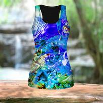3D Crystal Wave Print L Moterų treniruotės jogos sporto salėje marginti vasariniai sportiniai marškiniai didelio dydžio liemenės 7XL mėlyna