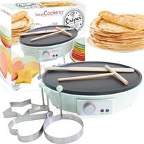 "ScrapCooking" - Crepes Maker - Ø28 elektrinis krepų gaminimo aparatas - Crepe Factory - Pancake - su nepridegančia kaitinimo plokšte, grėbliu, mentele ir 3 krepo formelėmis - Vandens žalia - 3899