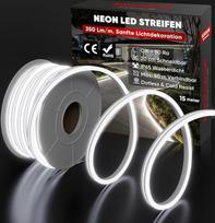 "Shine Decor" neoninė LED juosta 15 m, kintamosios srovės 230 V IP65 vandeniui atspari LED juosta, 120 šviesos diodų/m Lankstus LED neoninis pasakų apšvietimas, skirtas namų apdailai, virtuvei, sodo apšvietimui (15 m, šaltai balta, CE sertifikuota)