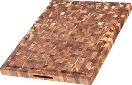 "Teakhaus Butcher Block" medinė pjaustymo lenta su sulčių grioveliu L | 61 x 45 x 3,8 cm | FSC sertifikuota tvirta galinė medienos pjaustymo lenta | storos tikmedžio lentos virtuvėje, skirtos sklandžiai ir švariai pjaustyti
