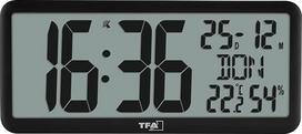 "TFA Dostmann" skaitmeninis sieninis laikrodis su XXL skaičiais, 60.4525, laikrodis su temperatūra ir drėgme viduje, su kalendoriumi, puikiai tinka biurui, senjorams, virtuvei, radijo bangomis valdomas laikrodis, su žadintuvo funkcija, juodas