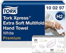 "Tork Xpress H2 100297 Extra Soft Multifold" popieriniai rankšluosčiai - itin minkšti ir sugeriantys, 2 sluoksnių, balti - 21 x 100 rankšluosčių