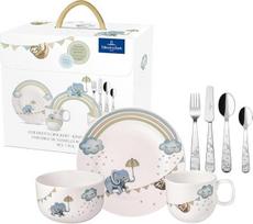 "Villeroy & Boch Boho Kids" vaikiškų indų rinkinys "Walk Like an Elephant", 7 dalys, galima plauti indaplovėje, galima naudoti mikrobangų krosnelėje, indų rinkinys, vaikams, gyvūnų motyvai, dramblys ir tinginys, aukščiausios kokybės porcelianas