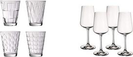 "Villeroy & Boch Ovid" baltojo vyno taurės, 4 vnt., 380 ml, matuojant iki krašto, krištolo stiklas, skaidrus & "Dressed Up" vandens taurės, 4 vnt., 310 ml, matuojant iki krašto, krištolo stiklas, skaidrus
