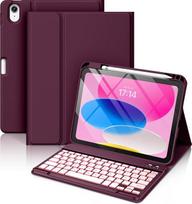 "Vobafe" dėklas su klaviatūra "iPad A16" 11/10 kartos (2025/2022, 11/10,9 colio) - 7 spalvų apšviečiamas magnetinis nuimamas dėklas su klaviatūra ir rašiklio laikikliu, skirtas "iPad" 11/10 kartai, aviečių spalvos