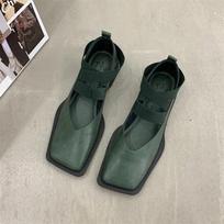 Fashion New Design Mary Jane Shoes Women Elegant Square Toe Flats Summer Outdoor  Elastic Band Sandal Fashion Ladies Shoes 35 žalia