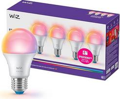 "WiZ" išmanioji LED A60 lemputė, pilnai spalvota ir derinama balta spalva, E27 cokolio, 60 W ekvivalentas, 2200-6500K, 806 liumenų, reguliuojamas apšvietimas, suderinama su "Alexa", "Google Assistant" ir "Apple Home", 4 vnt.