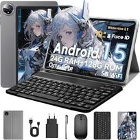 10 colių "Android 15" planšetinis kompiuteris su dėklu, pele ir klaviatūra, aštuonių branduolių, 24GB RAM + 128GB ROM + 1 TB TF, 1280x800 HD IPS ekranas, dviguba kamera, 6000 mAh, "WiFi 6", BT 5.0, "Widevine L1", GPS (pilka)