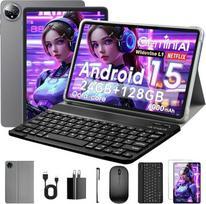 10 colių "Android 15" planšetinis kompiuteris: 24GB RAM + 128GB ROM (maks. iki 1 TB), aštuonių branduolių, 1280 x 800 HD IPS jutiklinis ekranas, 5 MP + 8 MP kameros, 6000 mAh, su klaviatūra, pele ir "Widevine L1" (pilkas), "Gemini AI