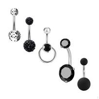 5 Pieces Belly Button Rings Navel Barbell 10mm Short Fashion Stainless Steel Zircon 1.6mm for Women juoda