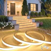 15 m neoninė LED juosta be maitinimo šaltinio 230 V tiesioginė jungtis silikoninė vandeniui atspari ugniai atspari IP65 LED juosta šiltai balta 3000 K 10 mm galima supjaustyti pagal dydį LED pasakų žibintai lauko šviesos juosta