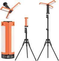 15000 mAh LED stovyklavimo lempa įkraunama 8000LM 6500/4500/3500K Dimmable teleskopinės stovyklavimo lempos baterija, IP65 vandeniui atspari statybinė prožektoriaus lempa, skirta pakabinti su trikoju, skirta kelionių nenumatytiems atvejams