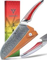 17,5 cm "Santoku" peilis, virėjo peilis, pagamintas iš japoniško VG-10 Damasko plieno, itin aštrus virtuvinis peilis su ergonomiška rankena, pagaminta iš raudonos dervos, LA-S9 serija