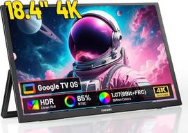 18,4 colio nešiojamasis 4K monitorius su GTV OS, HDR 85% NTSC| 3840 x 2160 UHD nešiojamasis mobilusis monitorius su laikikliu, išorinis ekranas nešiojamajam kompiuteriui, išmaniajam telefonui, XBO jungikliui, PS5, USB C, HDMI, VESA tvirtinimas