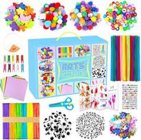 2000 vienetų amatų rinkinys Vaikų "viskas viename" amatų dėklas Vaikams DIY amatų medžiaga Scrapbooking su vamzdžių valytuvu Amatų mokyklos aksesuarai Žaislas Dovana mergaitėms berniukams 4-6, 6-8, 8-12 metų, mėlyna